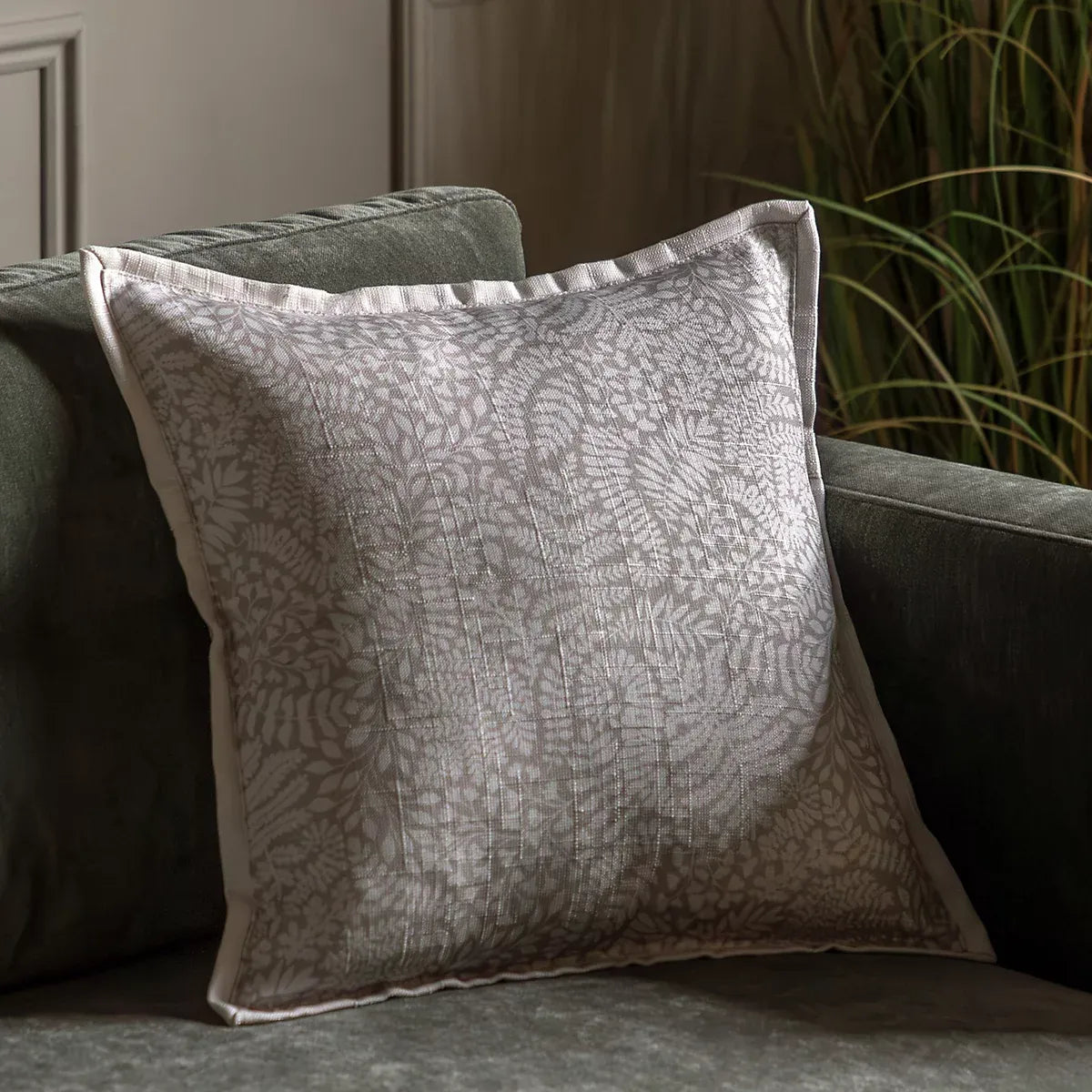Gallery Taupe Fern Leaves Cushion Home Decor Enthusiasts-Furniture Kingdom